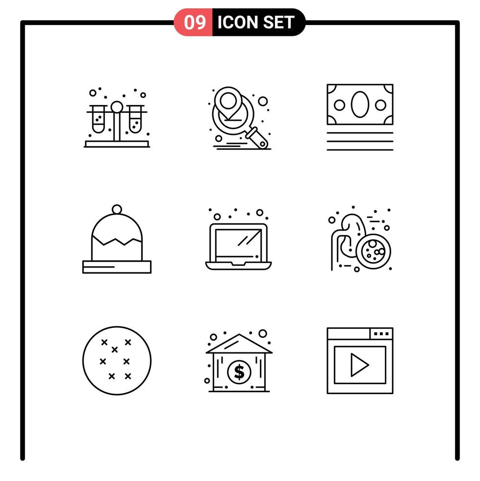 Pack of 9 Modern Outlines Signs and Symbols for Web Print Media such as lungs disease hardware online computer hat Editable Vector Design Elements