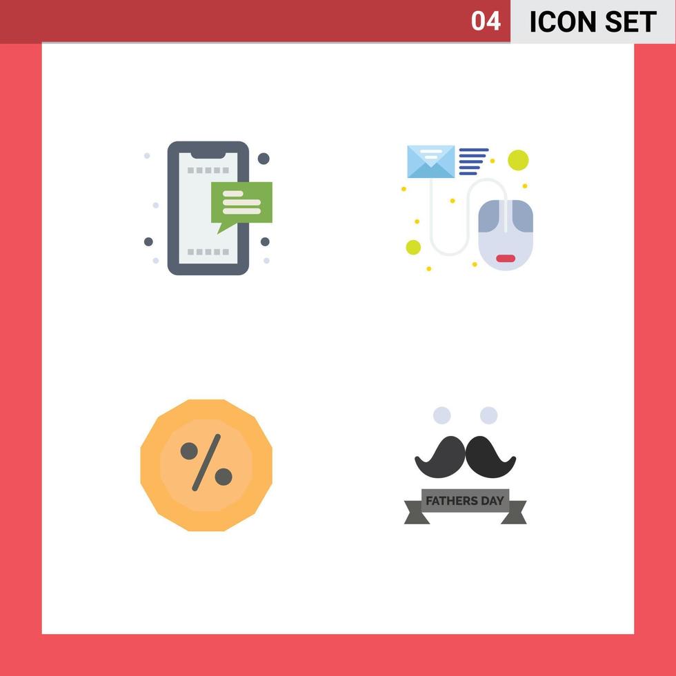 Modern Set of 4 Flat Icons Pictograph of sms mail mobile email money Editable Vector Design Elements