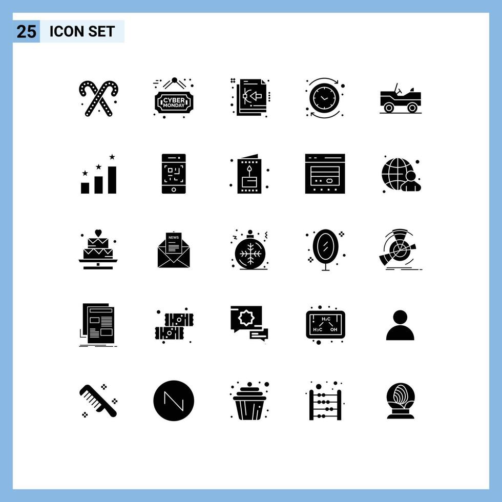 Modern Set of 25 Solid Glyphs and symbols such as vehicle time design reverse circle Editable Vector Design Elements