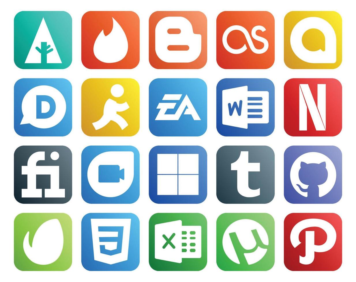 20 Social Media Icon Pack Including envato tumblr ea delicious fiverr vector