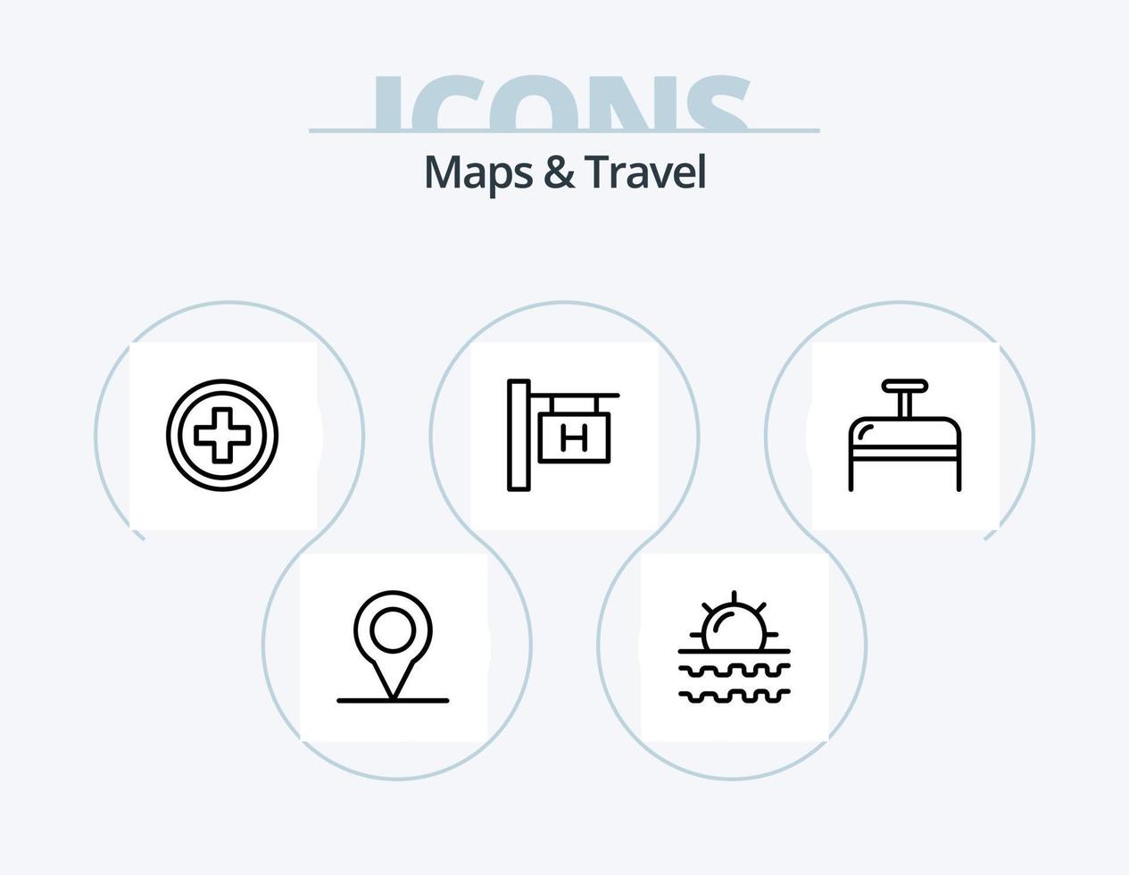 Mapas y diseño de iconos del paquete de iconos de línea de viaje 5. . guía. . equipaje vector