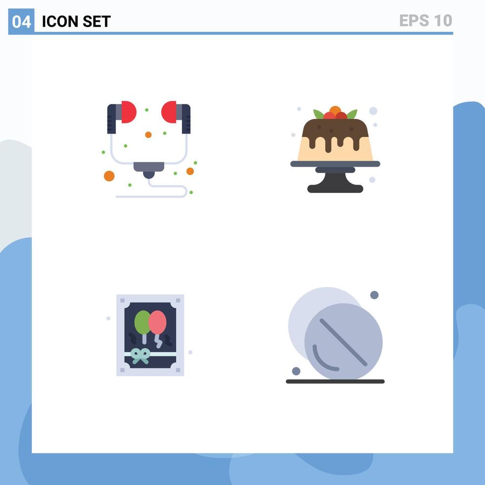 Pictogram Set of 4 Simple Flat Icons of computer gift headset dessert night Editable Vector Design Elements