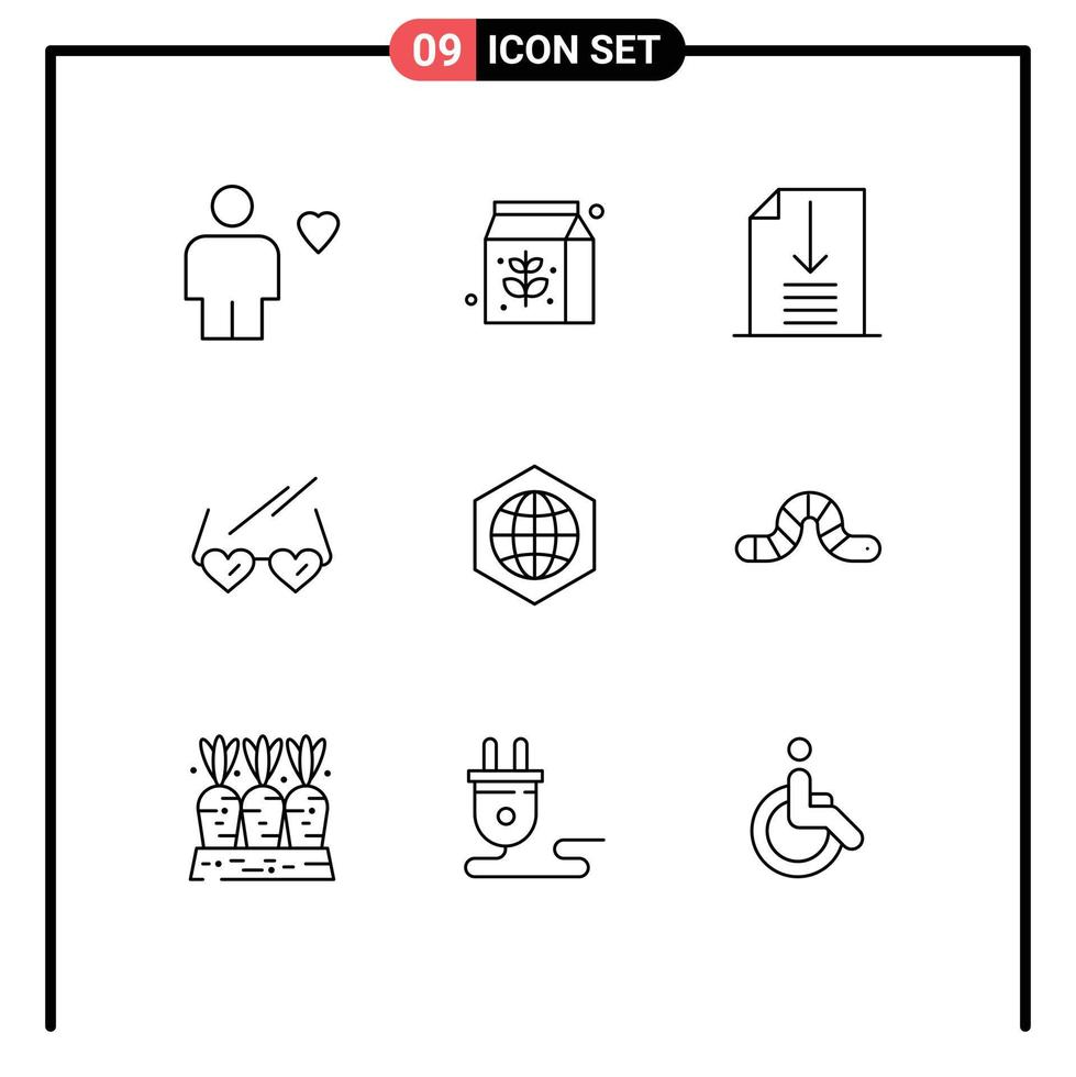 Modern Set of 9 Outlines and symbols such as globe earth down wedding love Editable Vector Design Elements