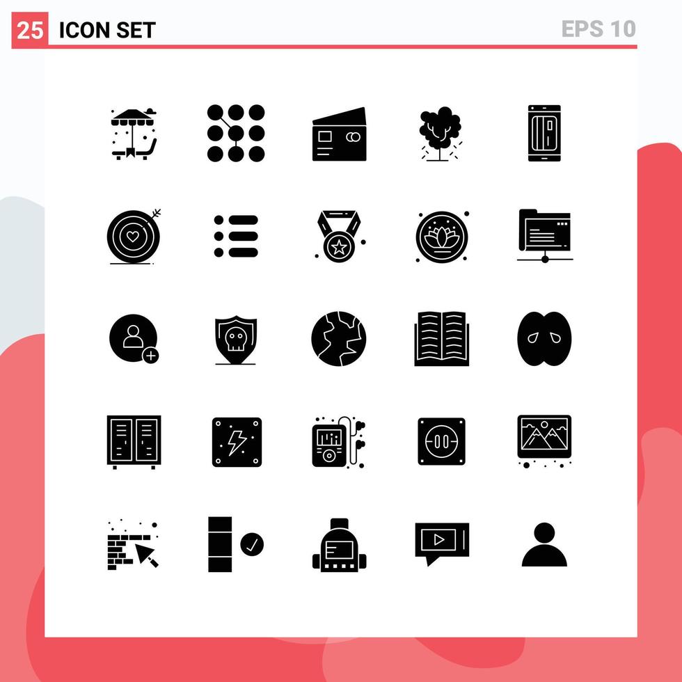 Pack of 25 creative Solid Glyphs of spring apple tree credit apple shopping Editable Vector Design Elements