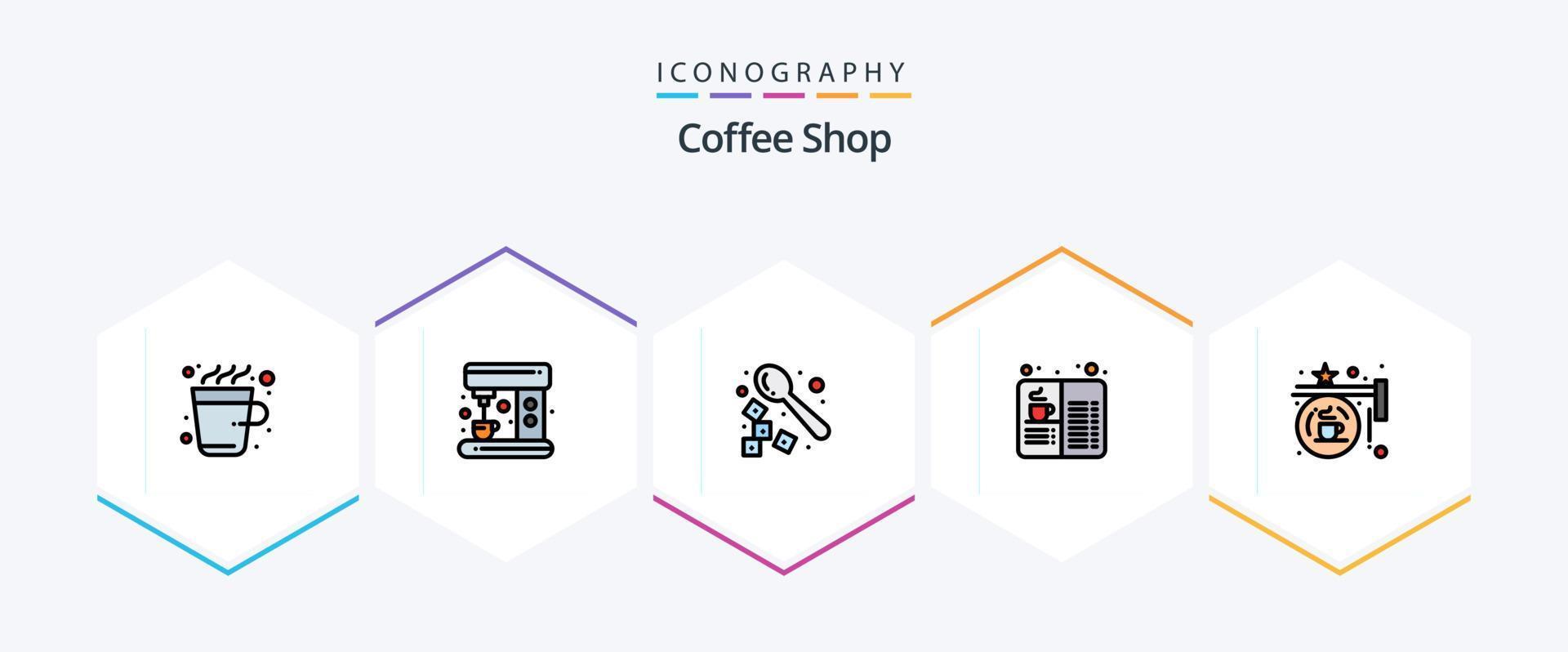 Coffee Shop 25 FilledLine icon pack including coffee. food. coffee. drink. cafe vector