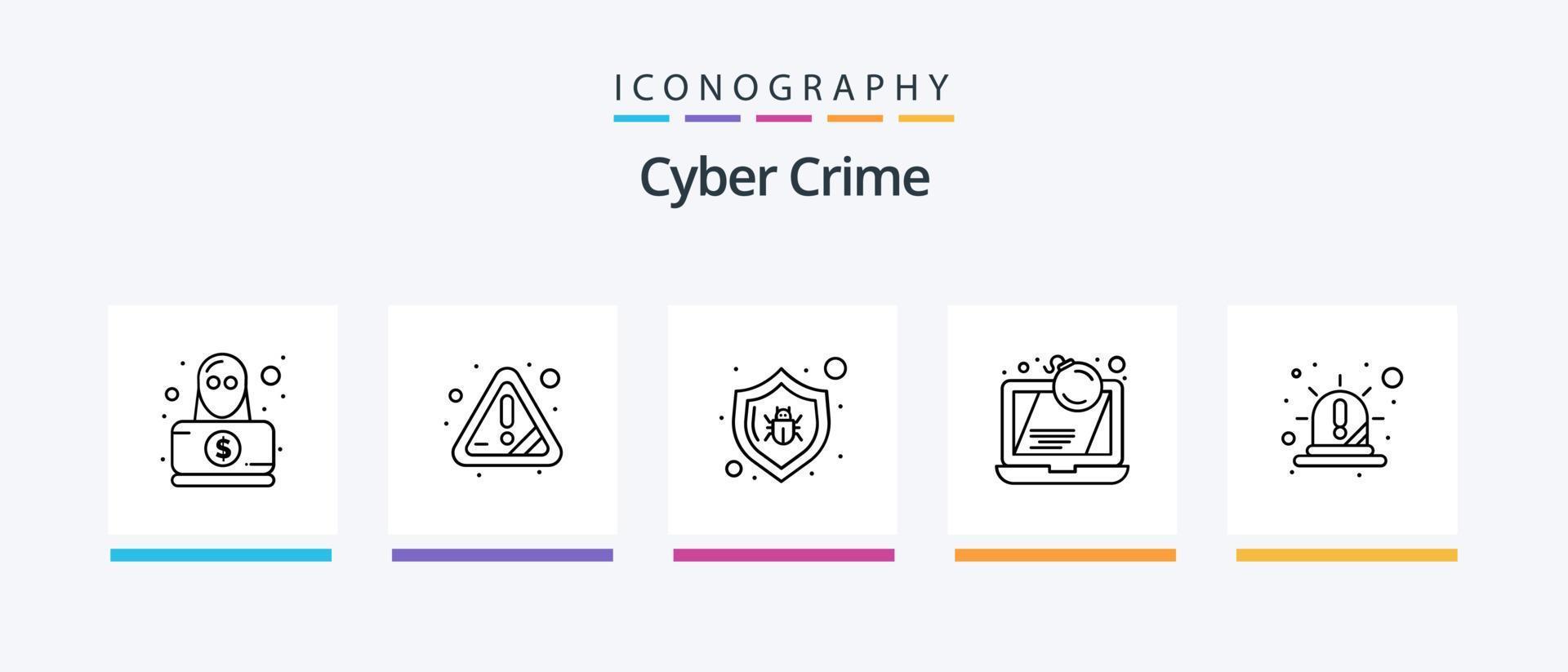 Cyber Crime Line 5 Icon Pack Including protect. robbery. bug. spy. detective. Creative Icons Design vector