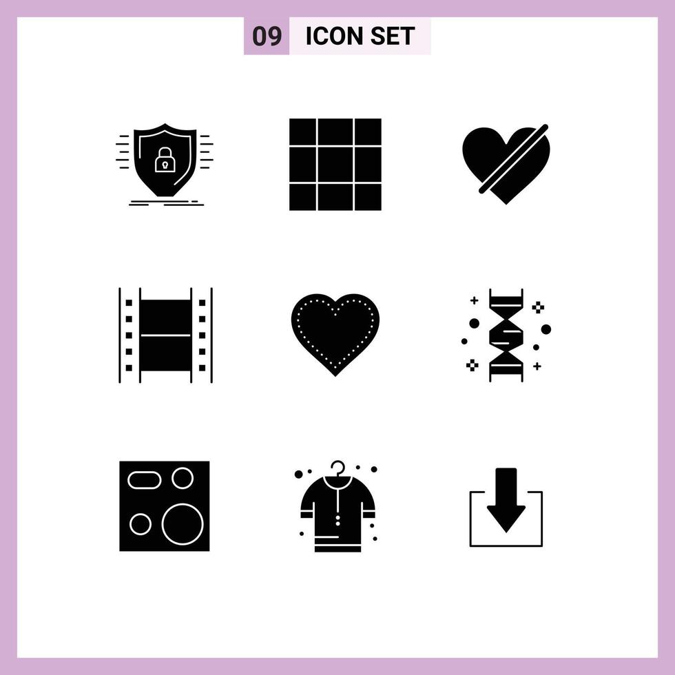 Stock Vector Icon Pack of 9 Line Signs and Symbols for love multimedia access movie film Editable Vector Design Elements