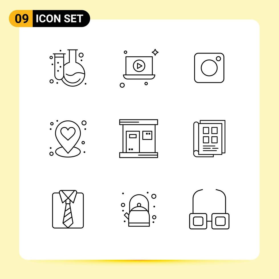 Group of 9 Modern Outlines Set for wellness sauna instagram hot location Editable Vector Design Elements