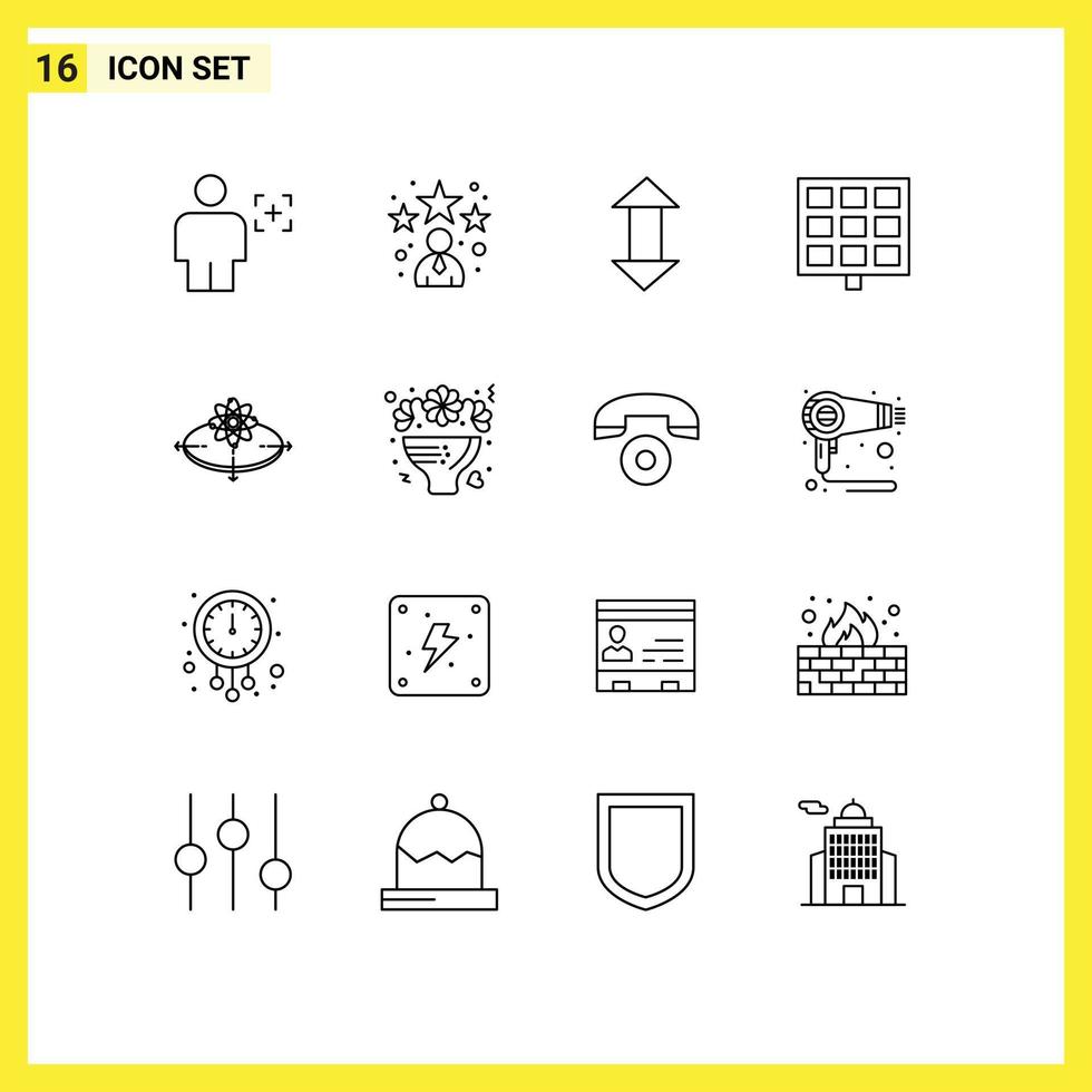 16 signos de contorno universal símbolos de construcción de concepto estrella solar abajo elementos de diseño vectorial editables vector