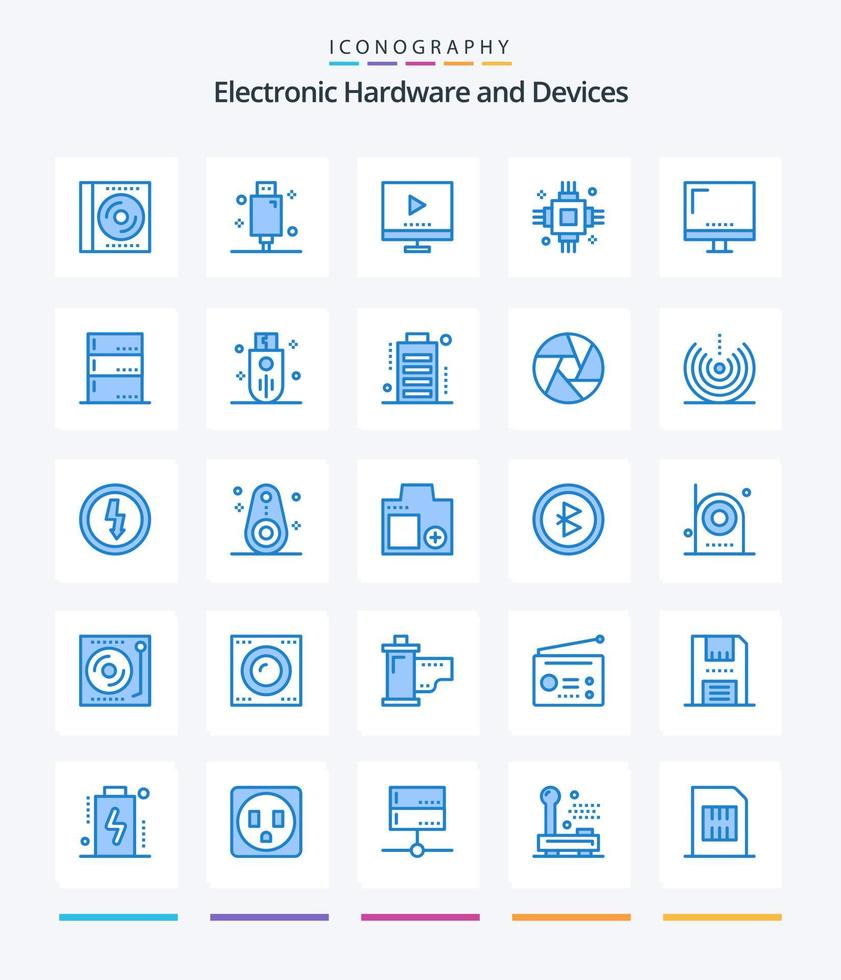 Creative Devices 25 Blue icon pack  Such As electric. chip. electronic. video. technology vector