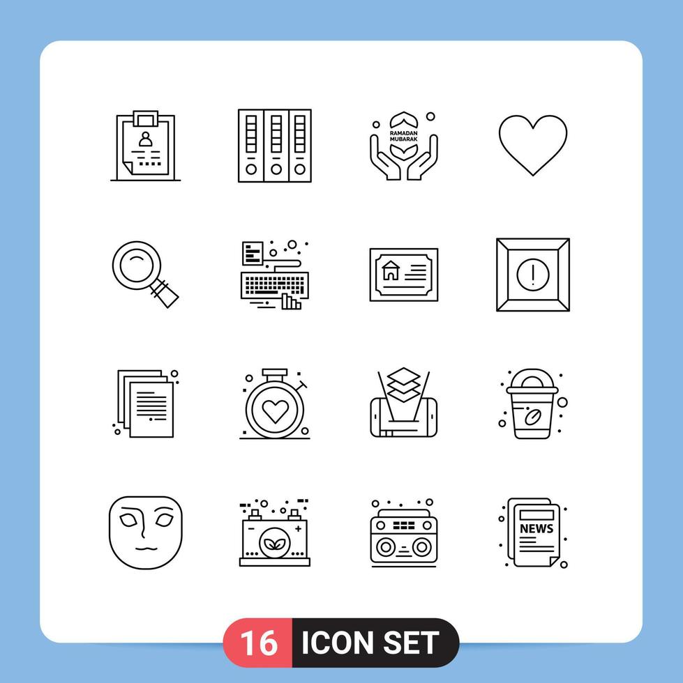 Set of 16 Vector Outlines on Grid for glass like finance love islam Editable Vector Design Elements