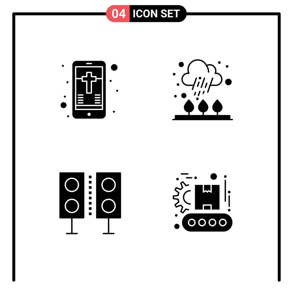 User Interface Pack of 4 Basic Solid Glyphs of mobile electronics cross rain speaker Editable Vector Design Elements