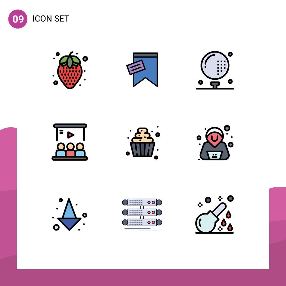 Modern Set of 9 Filledline Flat Colors and symbols such as dessert team athletics tutorial presentation Editable Vector Design Elements