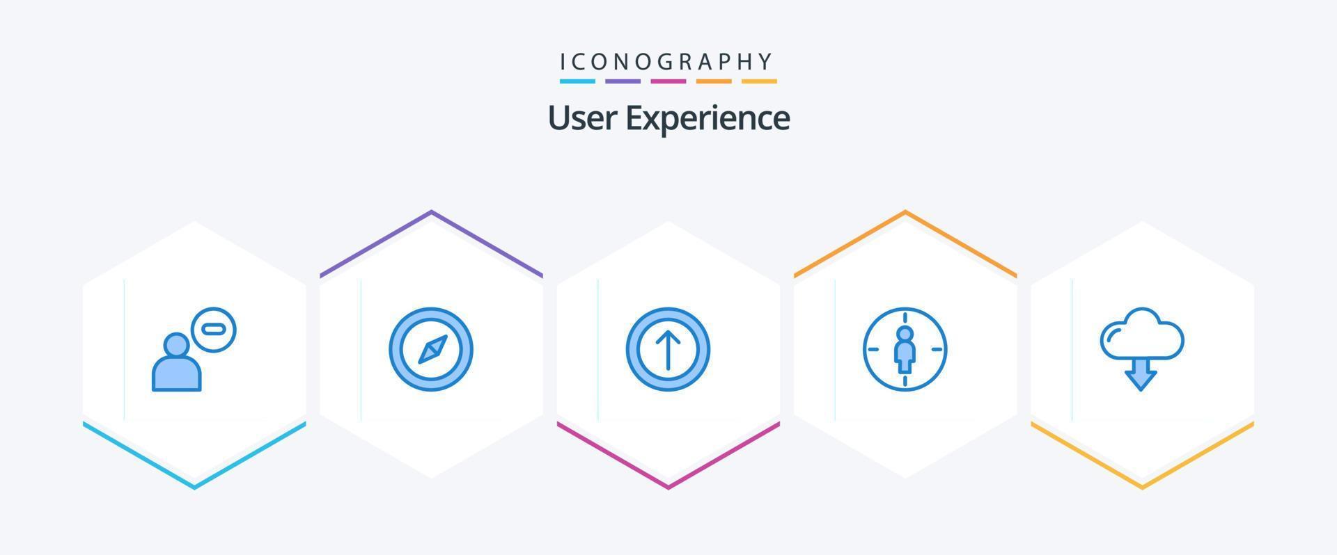 Paquete de 25 íconos azules de la experiencia del usuario, incluida la descarga. flecha. flecha. nube. apuntar vector