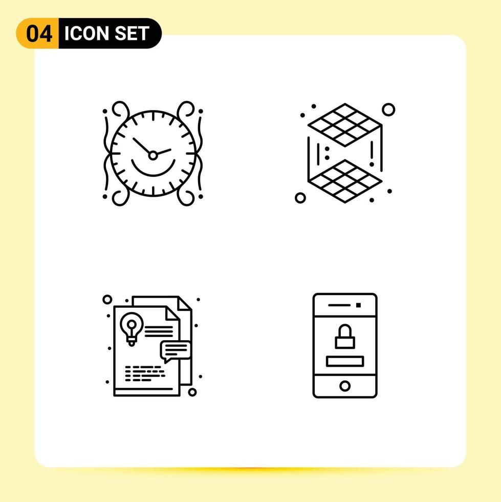 4 Creative Icons Modern Signs and Symbols of clock layout decorate printing locked Editable Vector Design Elements