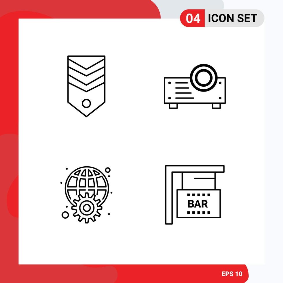 Universal Icon Symbols Group of 4 Modern Filledline Flat Colors of badge globe stripes presentation worldwide Editable Vector Design Elements