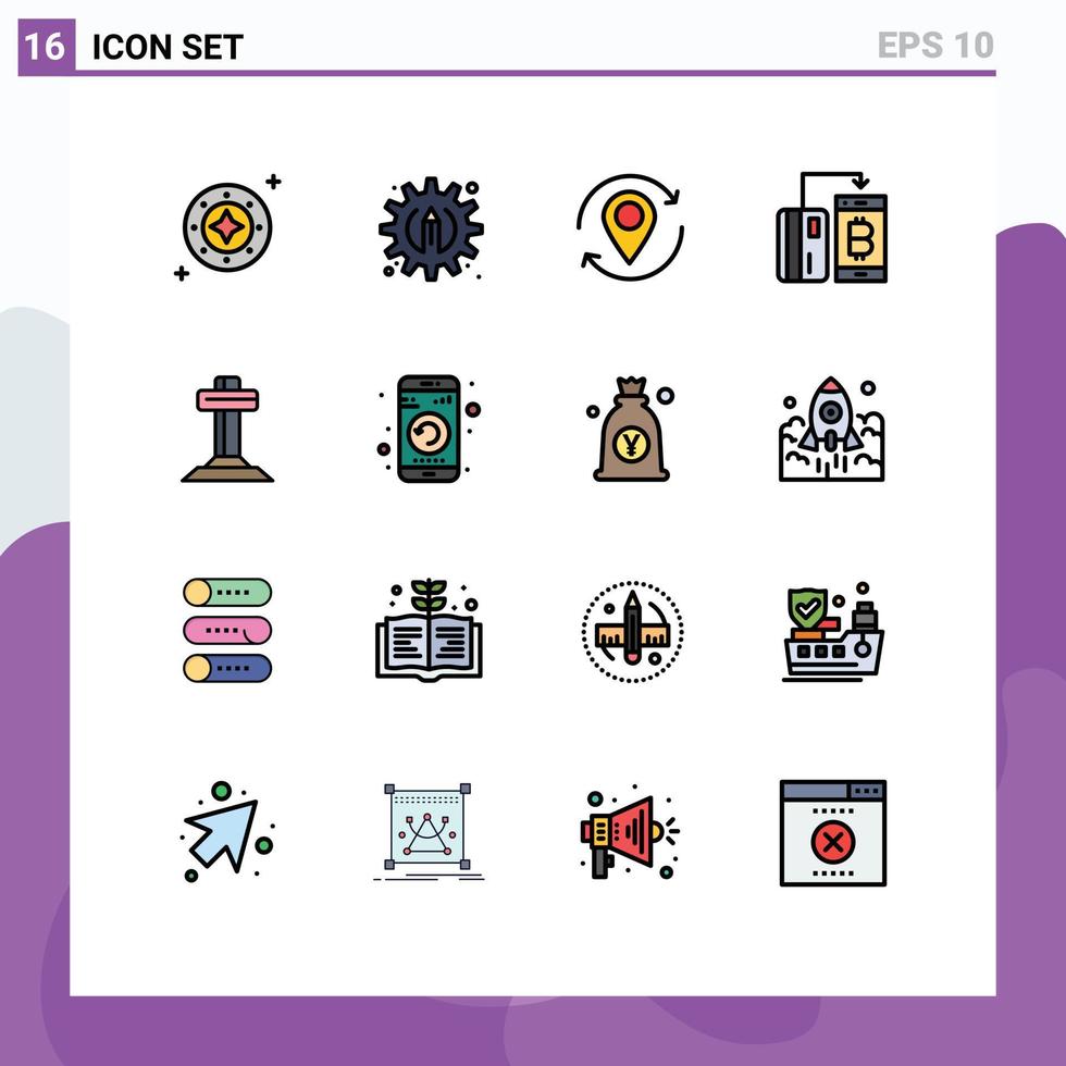 Set of 16 Commercial Flat Color Filled Lines pack for money currency pencil cashless marker Editable Creative Vector Design Elements