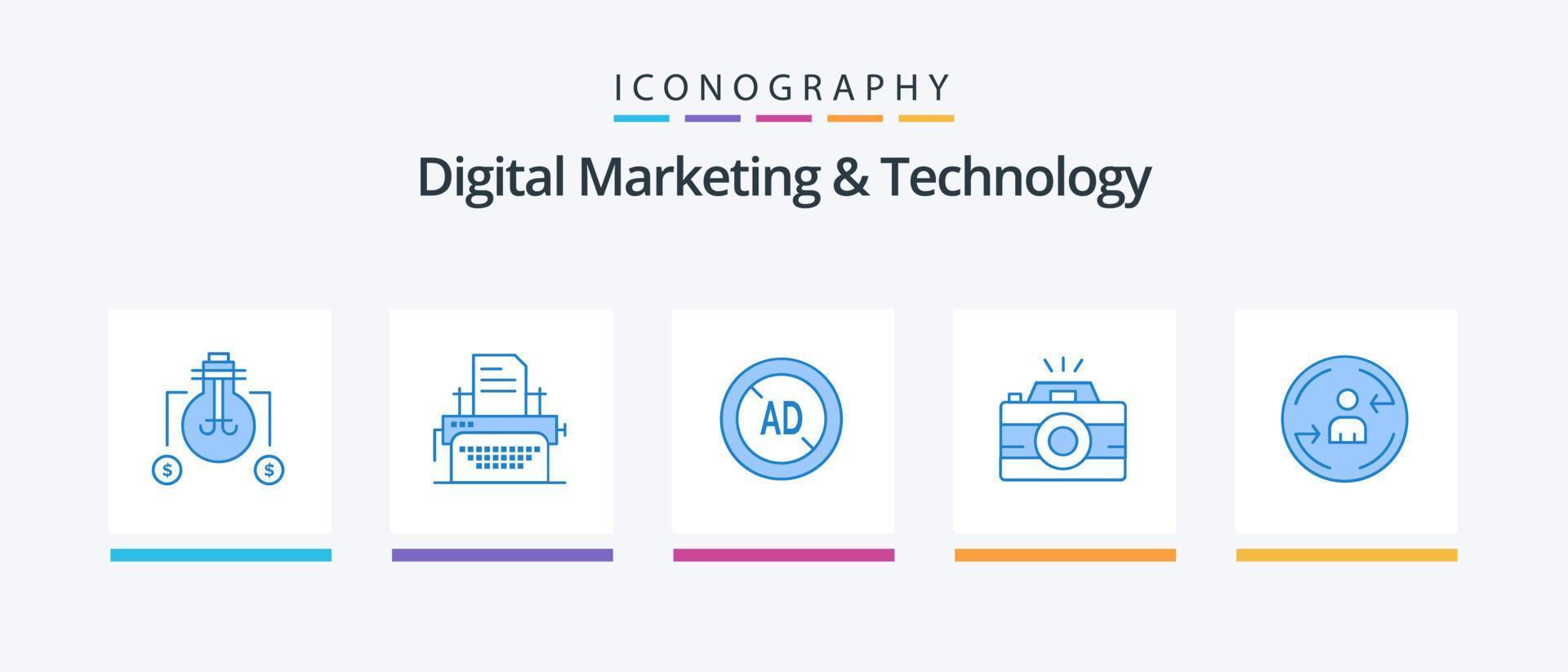 Digital Marketing And Technology Blue 5 Icon Pack Including visiter. photography. ad . photo. camera. Creative Icons Design vector