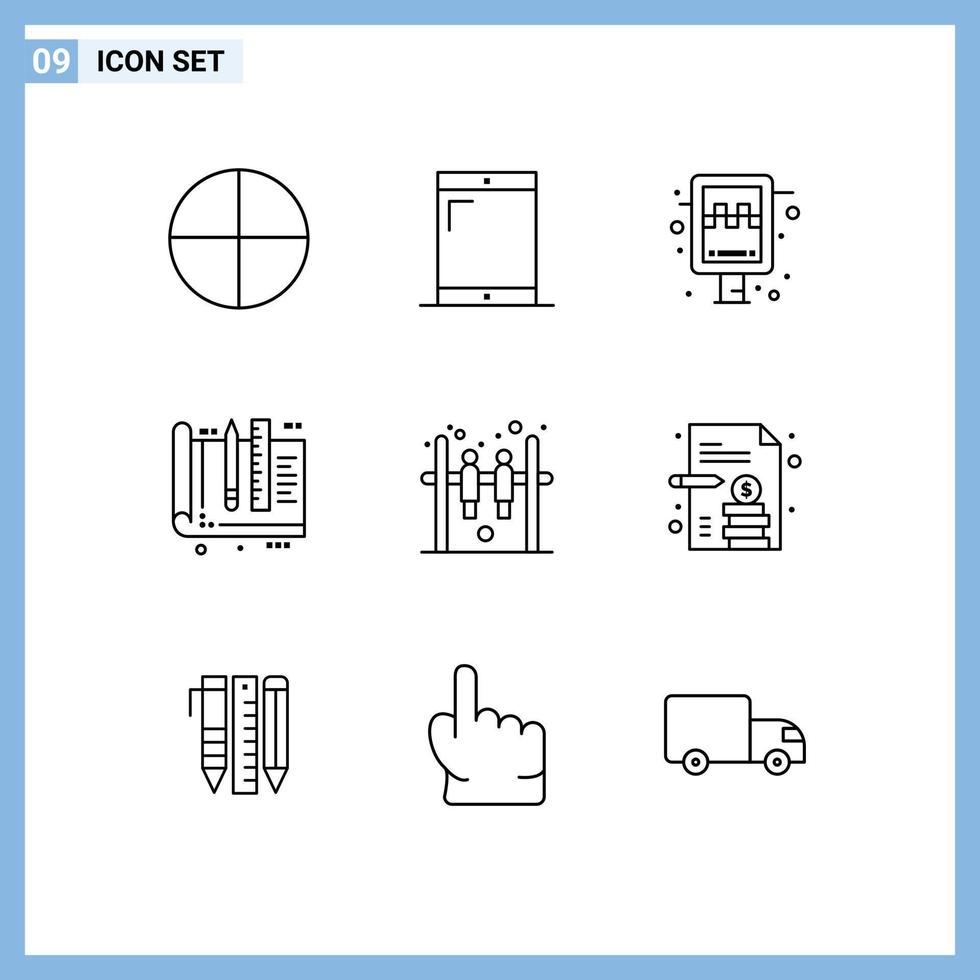 Pack of 9 creative Outlines of hockey bar station tools education Editable Vector Design Elements