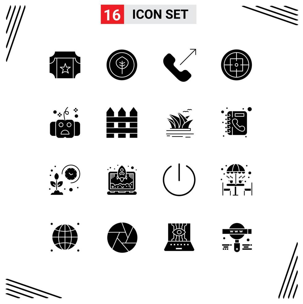 Pack of 16 Modern Solid Glyphs Signs and Symbols for Web Print Media such as halloween all mobile target military Editable Vector Design Elements