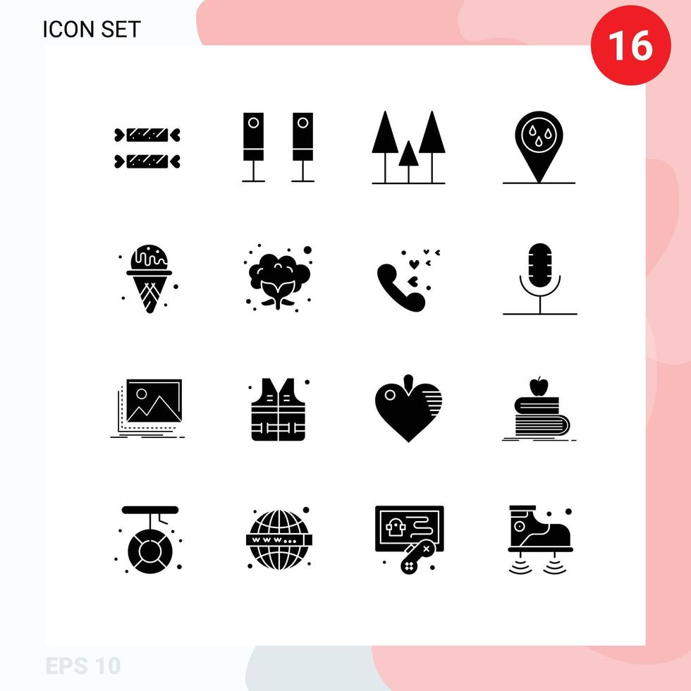 Stock Vector Icon Pack of 16 Line Signs and Symbols for cauliflower ice cream forest water raining Editable Vector Design Elements