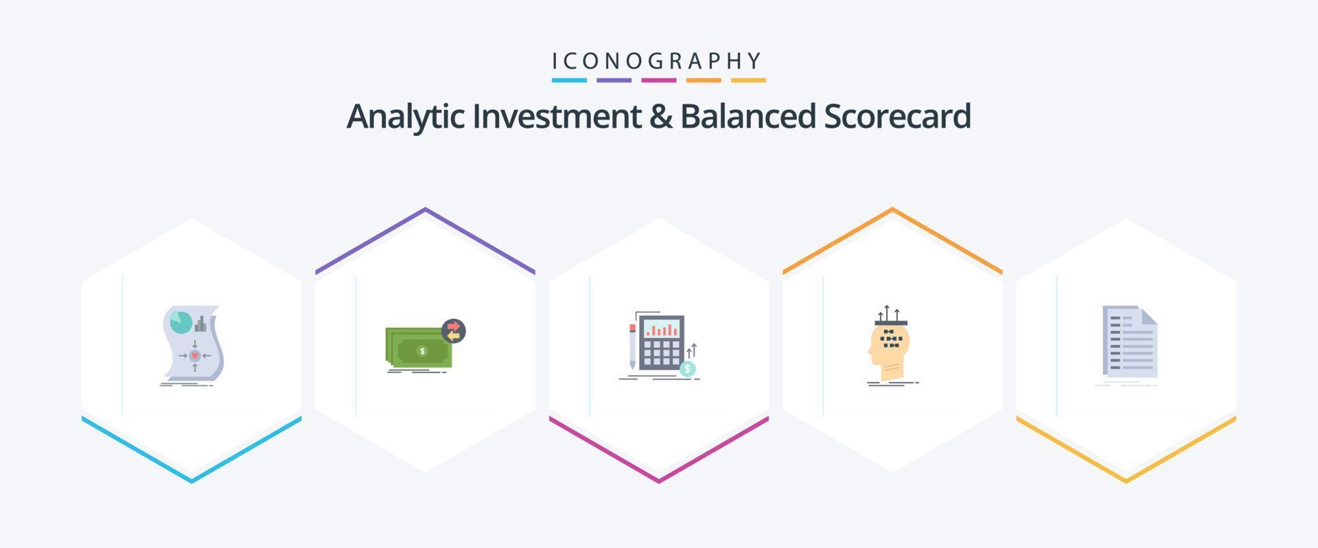 Analytic Investment And Balanced Scorecard 25 Flat icon pack including conclusion. algorithm. flow. market. financial vector