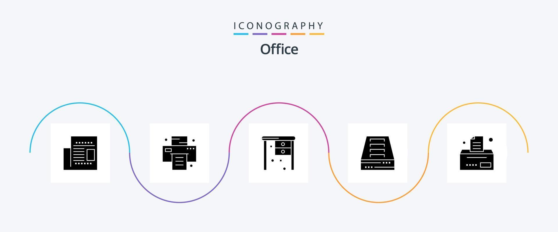 paquete de iconos de glifo de oficina 5 que incluye oficina. cuenta. oficina. oficina. cajón de archivo vector