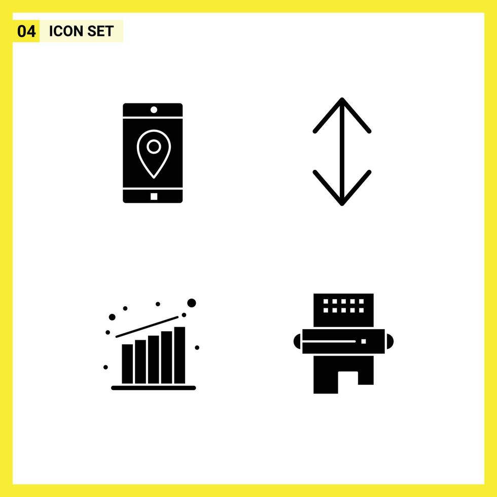 Universal Icon Symbols Group of 4 Modern Solid Glyphs of application growth location down cooking Editable Vector Design Elements