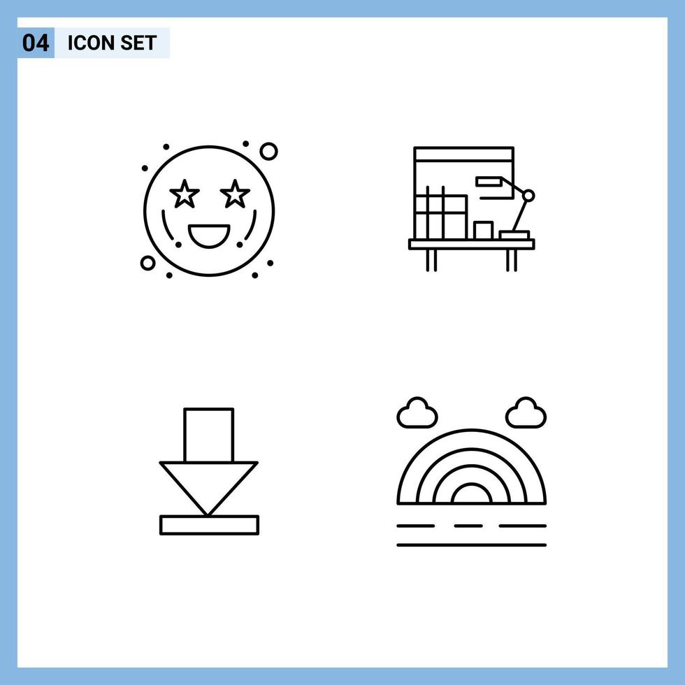 Group of 4 Filledline Flat Colors Signs and Symbols for adoration dawn heart eyes office forecast Editable Vector Design Elements