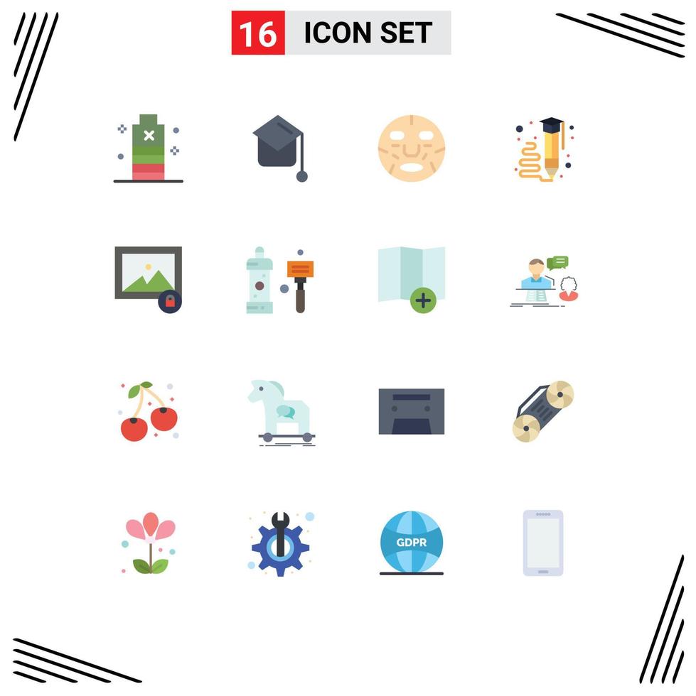 Set of 16 Vector Flat Colors on Grid for pencil draw hat art mask Editable Pack of Creative Vector Design Elements