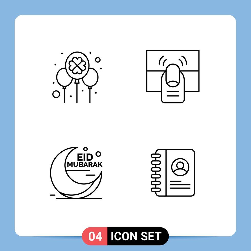 Pictogram Set of 4 Simple Filledline Flat Colors of balloon touch festival finger mubarak Editable Vector Design Elements