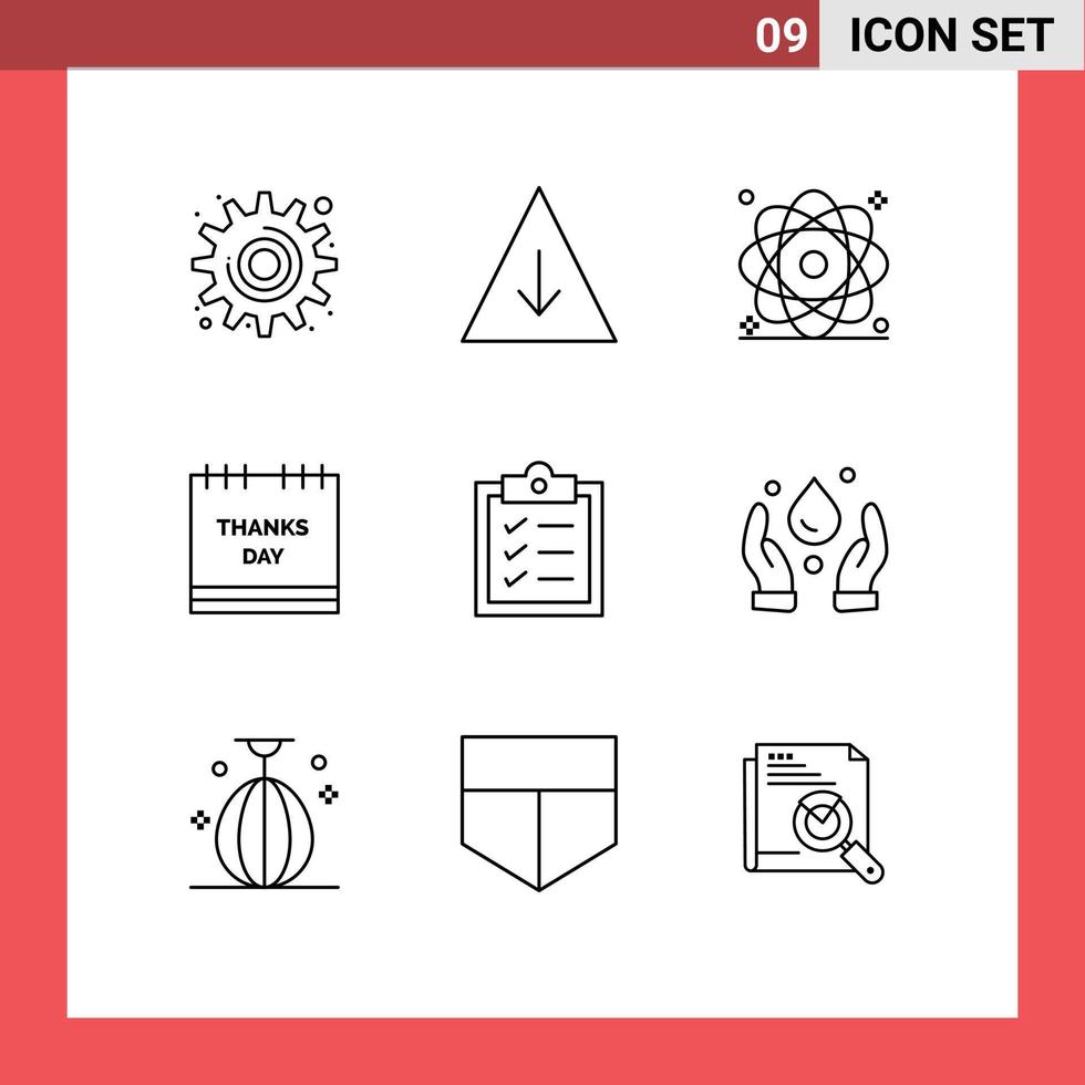 Pictogram Set of 9 Simple Outlines of clipboard roasted turkey energy holiday calendar Editable Vector Design Elements