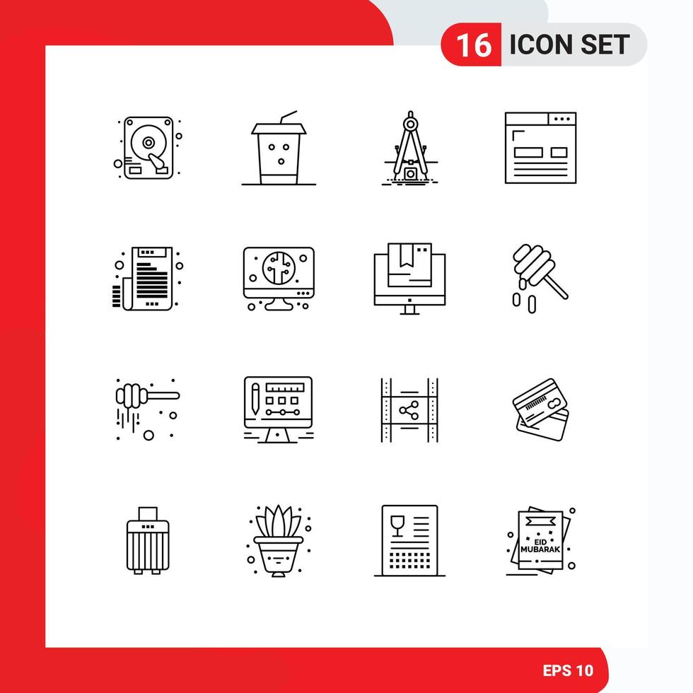 Pack of 16 Modern Outlines Signs and Symbols for Web Print Media such as email page product layout design Editable Vector Design Elements