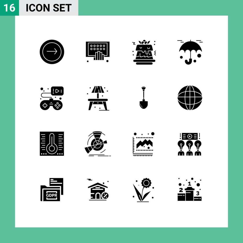 Set of 16 Modern UI Icons Symbols Signs for game umbrella phone protection food Editable Vector Design Elements