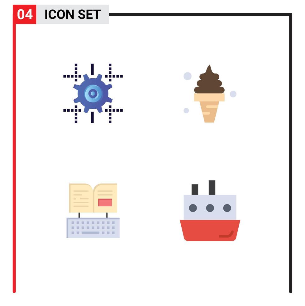 Pictogram Set of 4 Simple Flat Icons of setting key line food book Editable Vector Design Elements
