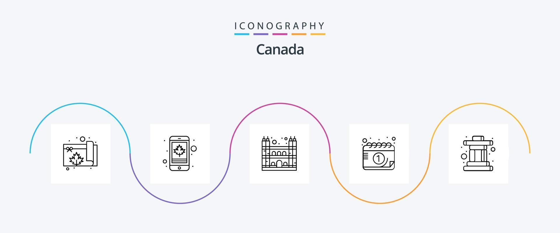 Canada Line 5 Icon Pack Including inukshuk. day. cartoony. month. calendar vector