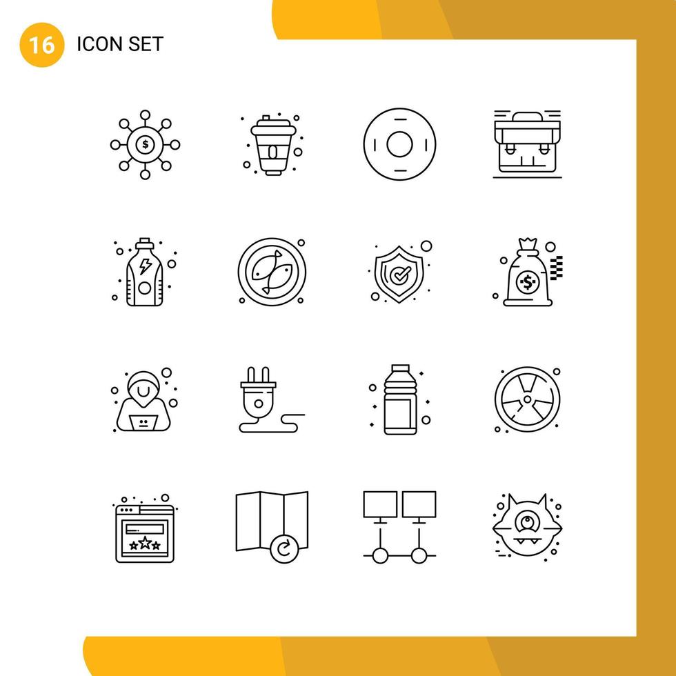 Modern Set of 16 Outlines and symbols such as suitcase portfolio designer business symbols Editable Vector Design Elements