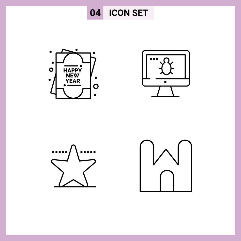 Line Pack of 4 Universal Symbols of card star monitor security castle building Editable Vector Design Elements