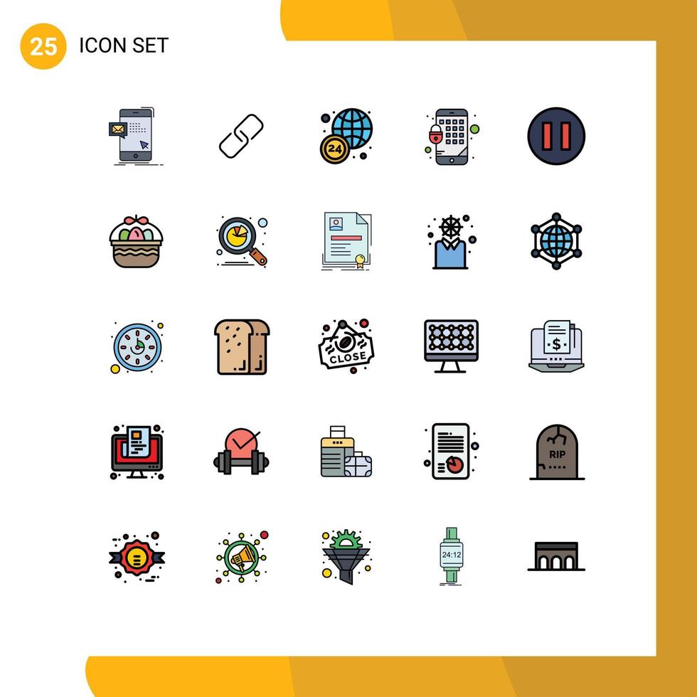 User Interface Pack of 25 Basic Filled line Flat Colors of basket circle metal mobile encryption Editable Vector Design Elements