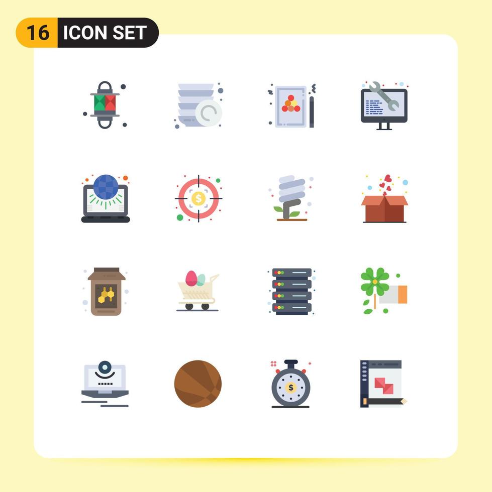 Set of 16 Modern UI Icons Symbols Signs for globe web snooker software game Editable Pack of Creative Vector Design Elements