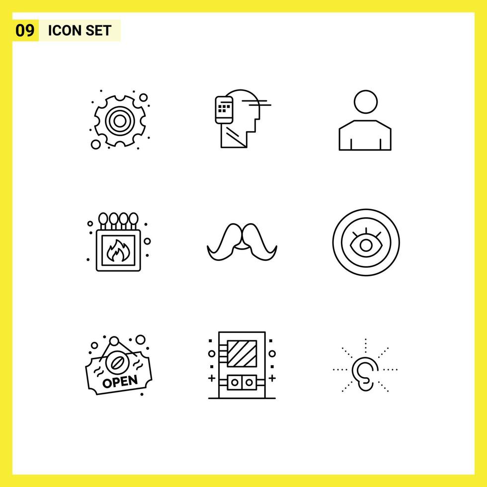 Modern Set of 9 Outlines and symbols such as moustache match mobility fire profile Editable Vector Design Elements