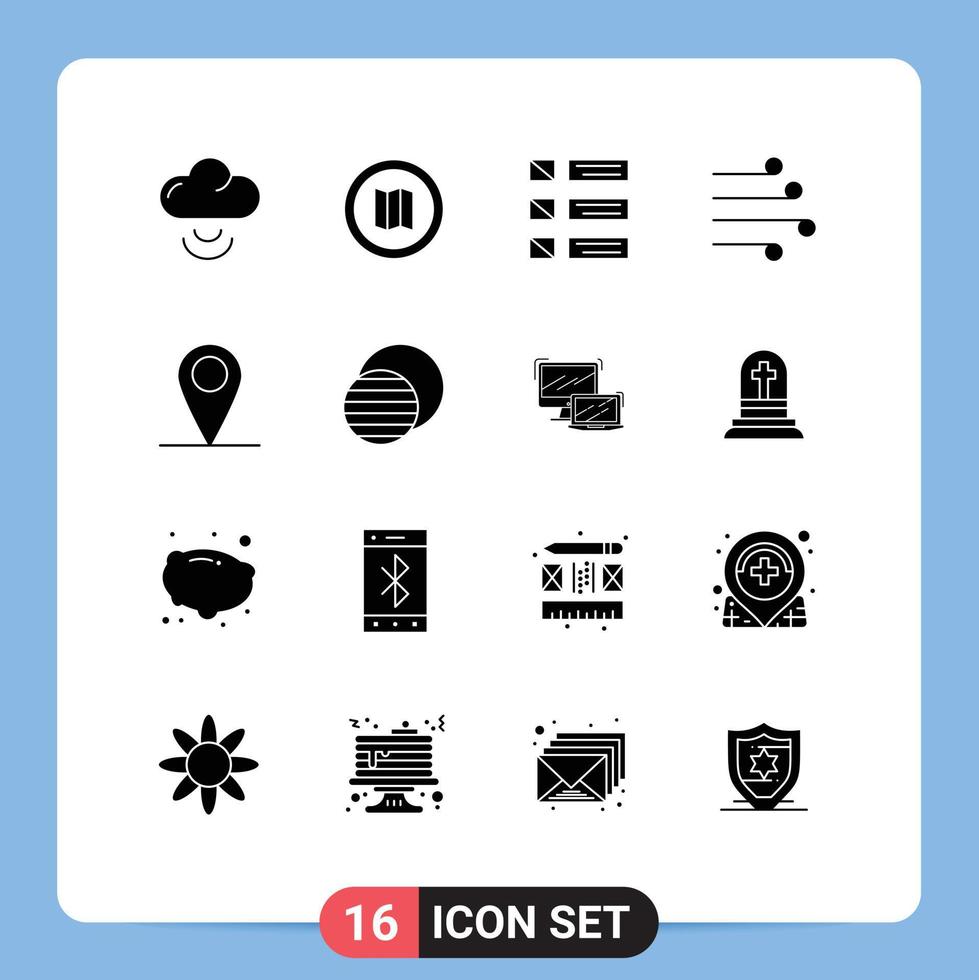 Solid Glyph Pack of 16 Universal Symbols of location wind list weather blow Editable Vector Design Elements