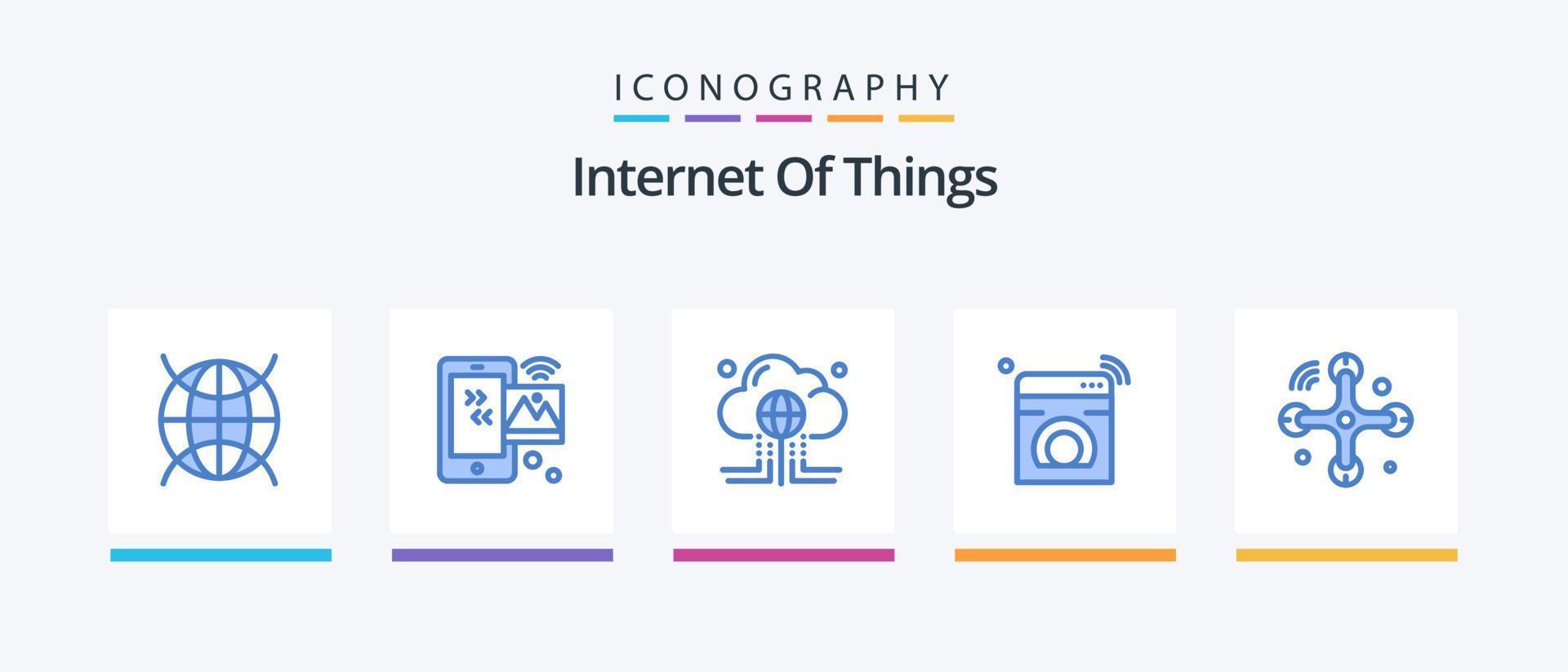 Internet Of Things Blue 5 Icon Pack Including washing. iot. wifi. internet. global. Creative Icons Design vector
