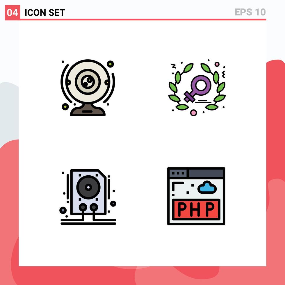 Group of 4 Filledline Flat Colors Signs and Symbols for cam drive computer power storage Editable Vector Design Elements