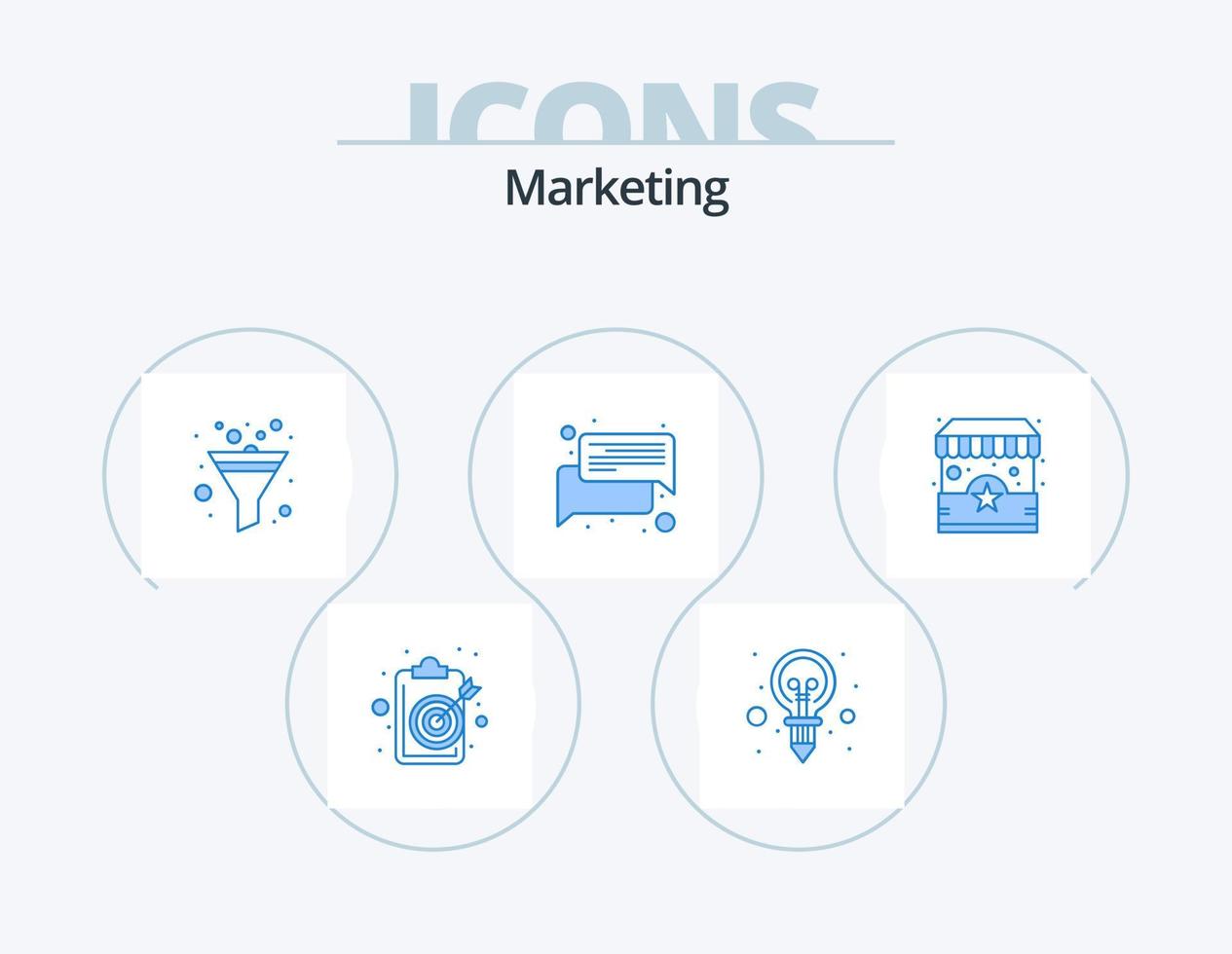 diseño de iconos del paquete de iconos azules de marketing 5. tienda. mensaje. ligero. hablar. chat vector
