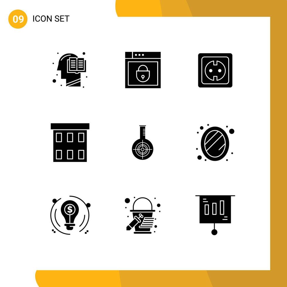Set of 9 Commercial Solid Glyphs pack for corporation buildings web security building power supply Editable Vector Design Elements