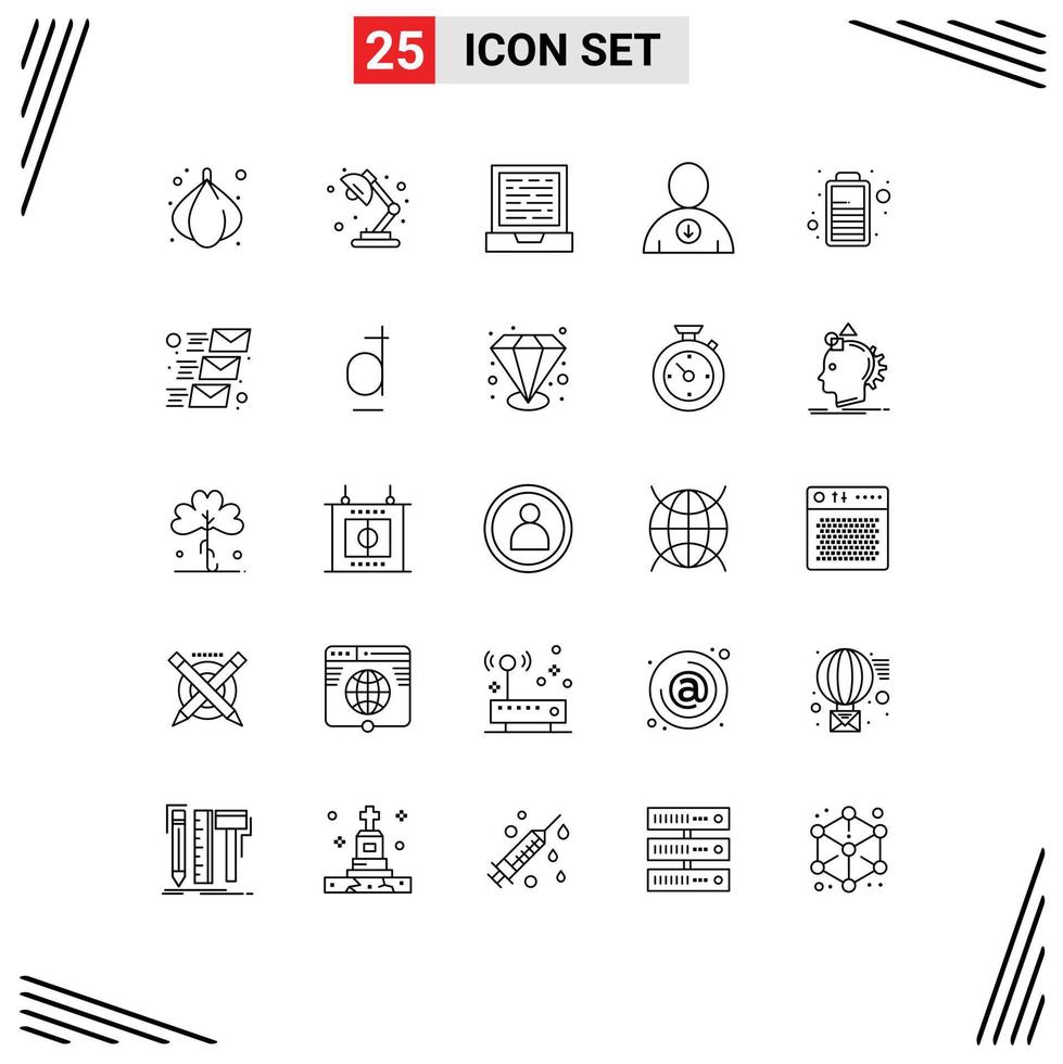 25 Line concept for Websites Mobile and Apps mail power computer charge user Editable Vector Design Elements