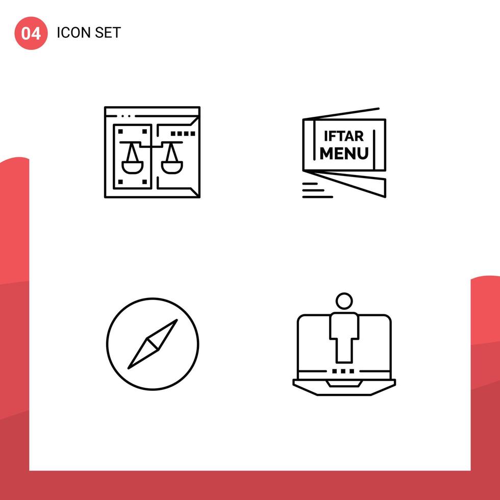 4 User Interface Line Pack of modern Signs and Symbols of business fast digital menu compass Editable Vector Design Elements