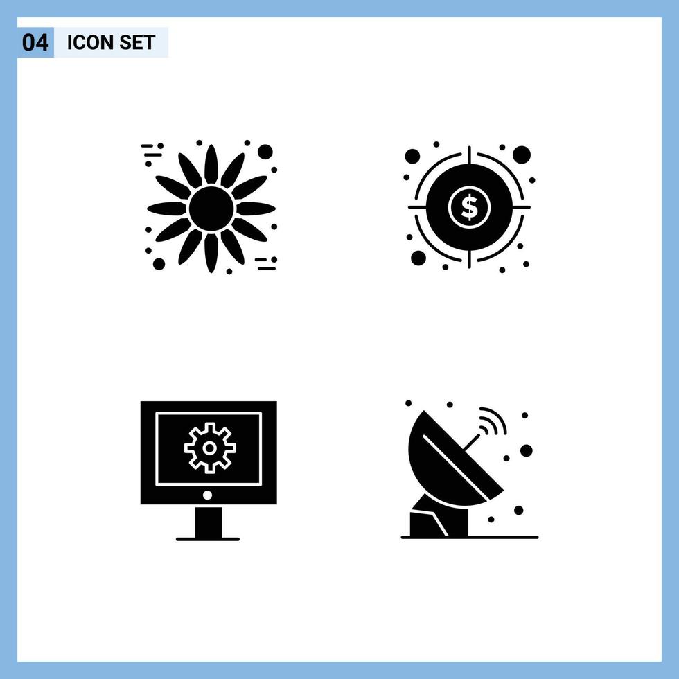 Stock Vector Icon Pack of 4 Line Signs and Symbols for flower technical assistance finance goal web maintenance Editable Vector Design Elements
