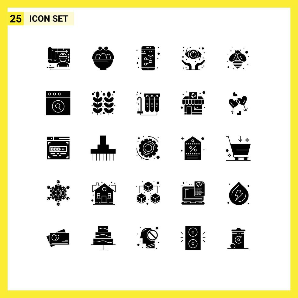 Pack of 25 Modern Solid Glyphs Signs and Symbols for Web Print Media such as honey bee device ophthalmology protect Editable Vector Design Elements